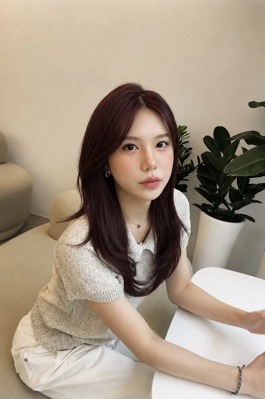 와인 브라운 롱 스트레이트 — 준오헤어 강남역1호점